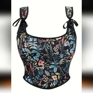 🌺 Floral Black Corset Top